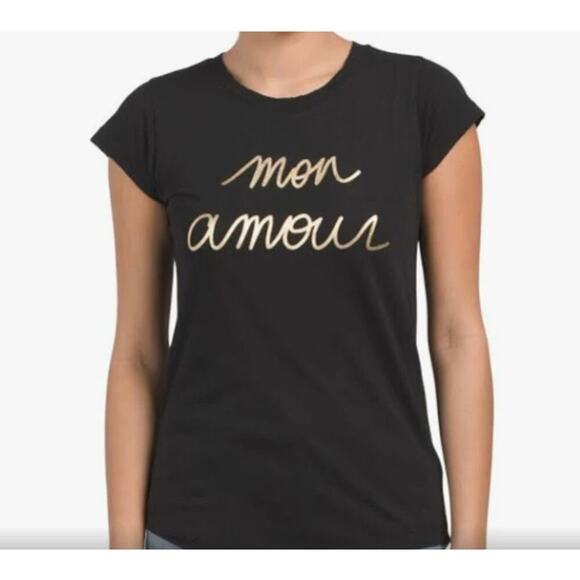 Zadig & Voltaire Skinny Mon Amour Foil Tee Shirt Black M - Picture 1 of 7